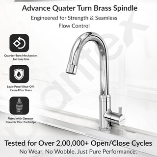 Plantex Pure Brass Pillar Tap for Wash Basin with 360° Swivel Spout for Sink Tap with Water Saving Aerator-7 Year Warranty (ICO-912-Chrome)