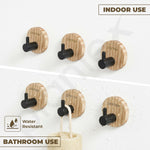 Plantex Round Self Adhesive Robe Hooks for Kitchen/Wooden Wall Hanging Hook for Bathroom/Bath Towel Hook/Stylish Home Decor Items - Pack of 6 (Black Wooden)