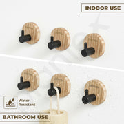 Plantex Round Self Adhesive Robe Hooks for Kitchen/Wooden Wall Hanging Hook for Bathroom/Bath Towel Hook/Stylish Home Decor Items - Pack of 6 (Black Wooden)