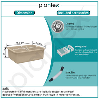 Plantex Matt German Engineered Technology Quartz Sink For Kitchen/UV Protected Kitchen Sink/Single Bowle Sink For Home (Sand Choco-18X24 Inch)