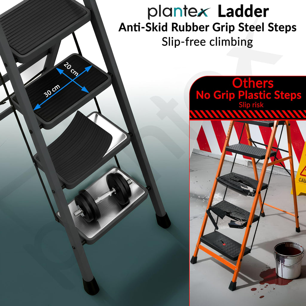 Plantex Steel Ladder for Home/Strong Foldable Wide 5 Step Ladder/Anti ...