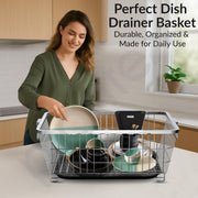 Plantex Stainless Steel Dish Drainer Basket For Kitchen Utensils/Dish Drying Rack With Drainer/Plate Stand/Bartan Basket (Size-56 x 43 x 22 cm)