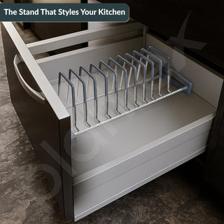 Plantex Stainless Steel Thali Stand/Dish Rack/Plate Stand/Plate Rack for Modular Kitchen/Tandem Box Accessories (Chrome)