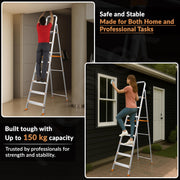 Plantex Legend Aluminium Folding 8 Step Ladder for Home - 8 Step Anti Skid Ladder/Wide Step Ladder (Orange-Silver)