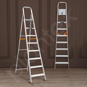 Plantex Legend Aluminium Folding 8 Step Ladder for Home - 8 Step Anti Skid Ladder/Wide Step Ladder (Orange-Silver)