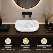 Plantex Ceramic Wash Basin/Basin for Bathroom/Tabletop Wash Basin/Bathroom Basin (Crystal, White)