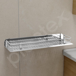 Plantex Bathroom Wall Shelf/Stainless Steel Bathroom Shelf for Wall with Railings/Bathroom Accessories Holder (15 inches, Chrome)