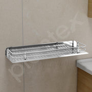 Plantex Bathroom Wall Shelf/Stainless Steel Bathroom Shelf for Wall with Railings/Bathroom Accessories Holder (15 inches, Chrome)