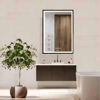 Plantex Aluminium Framed LED Mirror with Storage/Cabinet/Heavy-Duty Steel Body Bathroom Cupboard for Wall with Defogger and Bluetooth- 20x28 Inch, Black