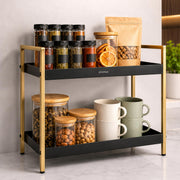 Plantex 2-Tier Standing Spice Rack/Bathroom Countertop Storage Shelf Organizer/Kitchen Storage Rack/Multipurpose Stand - Black (16 X 8 X 12 Inch)