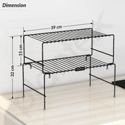 Plantex GI Metal 2-Tier Shelf Organizer for Kitchen Storage/Foldable and Detachable Kitchen Shelf Organiser/Rack Organiser for Storage