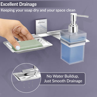 Plantex 304 Grade Stainless Steel Soap Dish with Liquid Soap Dispenser/Holder for Bathroom & Lavatory/Bathroom Accessories (Chrome)