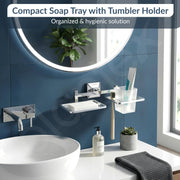 Plantex 304 Grade Stainless Steel 2in1 Soap Holder with Tumbler Holder/Bathroom Accessories - Pack of 1, Squaro (Chrome)