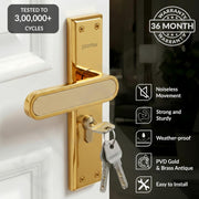 Plantex Door Lock Set - Main Door Lock Plate Handle Set/Mortise Lock with 3 Keys/Lock Body and Cylinder - Pack of 1 (OHMH-21, Brass Antique - PVD Gold)