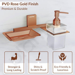 Plantex 304 Grade Stainless Steel Soap Dish with Liquid Dispenser/Soap Stand/Shampoo Dispenser for Bathroom/Bathroom Accessories - Pack of 1 (Crystal, PVD Rose Gold)