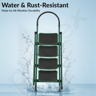 Plantex Hercules Pro 4-Step Foldable Ladder for Home with 200 kg Load Capacity/Heavy-Duty GI Steel Ladder/Anti-Slip Wide Step/Strong, Stable & Multi-Purpose (Green)