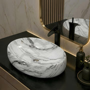 Plantex Ceramic Basin for Bathroom/Table Top Ceramic Basin/Washbasin for Bathroom - (CRETA-NS-211-Marble Finish, 23 x 15 x 5.54 Inch)