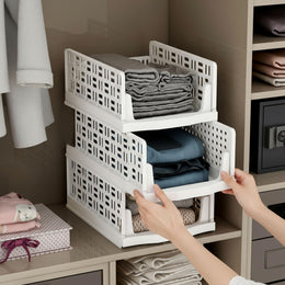 Plantex 3-Tier Organizer for Wardrobe Cupboard for Clothes Foldable/Stackable Closet /Multi-Purpose Drawer Organizer (Plastic, White)