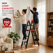 Plantex Ladder for Home 4 Steps/Foldable Heavy-Duty A-Frame Step Ladder/Home, Office & Warehouse - (Red & Black,150 kg Capacity)