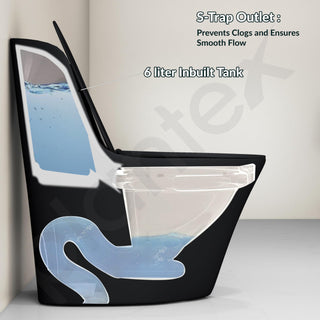 Plantex Imported Ceramic Western Commode/Rim Siphonic One Piece Western Toilet/Floor Mounted Commode for Toilet Seat Cover - S Trap (Matt Black)