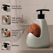 Plantex Ceramic Soap Dispenser with Scruber/Liquid Soap Dispenser/Sink Dish Washing Soap Dispenser Set/Soap Dispenser for Wash Basin Ceramic - Bathroom Accessories