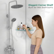 Plantex Premium Frosted Glass Corner Shelf for Bathroom/Storage Glass Shelf - (12x12 in,Brass Antique-Pack of 1)