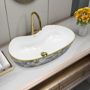 Plantex Ceramic Wash Basin/Table Top Hand Washbasin/Designer Countertop Basin for Bathroom/Restaurants/Hotel (24.5x12.5x 5.5 -White & Blue)