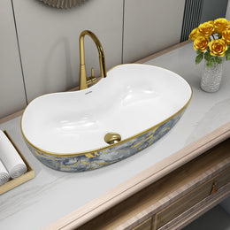Plantex Ceramic Wash Basin/Table Top Hand Washbasin/Designer Countertop Basin for Bathroom/Restaurants/Hotel (24.5x12.5x 5.5 -White & Blue)