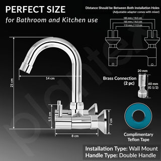 Plantex Pure Brass Sink Mixer Tap Hot and Cold with 360°Swivel Spout/Mixer Tap for Kitchen Sink with Brass Wall Flange and Teflon Tape/Kitchen Sink Tap-(Mirror-Chrome Finish)