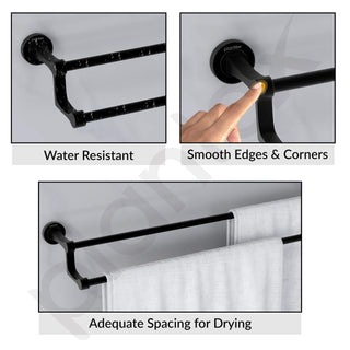 Plantex Premium Aluminium Dual Towel Rod/Bathroom Towel Holder/Towel Hanger/Towel Stand/Bathroom Accessories (24 inch) Black Finish