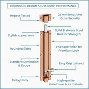 Plantex Stainless Steel 8 inch Tower Bolt/Tower Bolt for Home,Offices Doors and Windows/Tower Bolt for Main Door/Door Latch/Kundi/Chitakini/Door Latch for Windows (Rose Gold, Pack of 6)