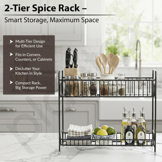 Plantex 2-Tier Stainless Steel Countertop, Tabletop Tiered Shelf Rack/Kitchen Organizer/Spice Jar Organizer/Storage Rack For Kitchen (Black)