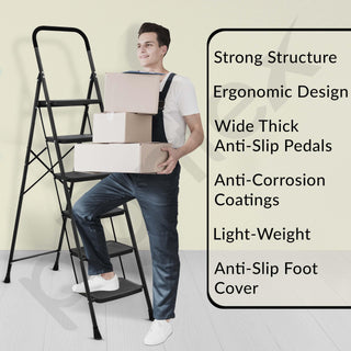 Plantex Alloy Steel 6 Step Ladder For Home/Foldable Strong Wide Step Ladder/Anti- Skid 6 Step Ladder - (Black & Grey)- refurbished