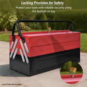 Plantex Tool Box Empty/Sturdy Tools Storage Box With Large Capacity/Empty Tool Box/Tool Organizer for Carpenter, Garage, And Home Essential Tools - 5 Compartments - (Red & Black) - Metal