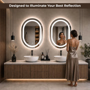 Plantex Metal LED Bathroom Mirror with 3 Tone/Designer Mirror for Living Room/Bedroom/Dressing Room - Capsule Shape (18 X 24 Inch), Oval, Wall Mount, Grey