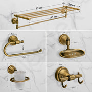 Plantex 304 Grade Stainless Steel Bathroom Accessories Set of 5 - Towel Stand/Napkin Ring/Soap Dish/Toothbrush Stand/Robe Hooks - Niko (Brass Antique)