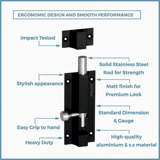 Plantex Stainless Steel 4 inch Tower Bolt/Tower Bolt for Home,Offices Doors and Windows/Tower Bolt for Main Door/Door Latch/Kundi/Chitakini/Door Latch for Windows (Black, Pack of 1)