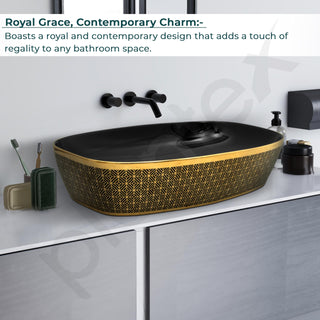 Plantex Wash Basin for Bathroom/Ceramic Counter Top Basin/Washbasin for Home/Office/Hotel - (Black & Gold - 23.5 x 15 x 5.5 Inch)