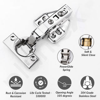 Plantex (Algo) Cabinet Hinges/304 Grade Stainless Steel Locking Solutions and Systems/2D Soft Closing Concealed Hinges for Kitchen/Wardrobe/Doors/Window - Pack of 2 (Chrome)