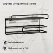 Plantex GI Steel Self Adhesive Toilet Paper Holder/Tissue Paper Roll Holder with Mobile Stand/Towel Bar Hanger Storage Rack/Bathroom Accessories(Black)