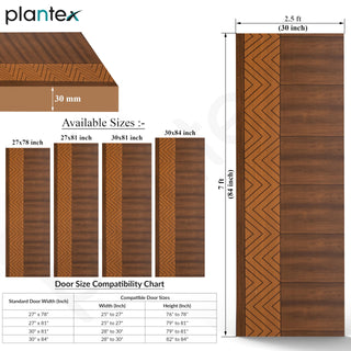 Plantex WPC Doors For Bathroom/Waterproof And Termiteproof Bathroom Door/2.5X7 Feet Wooden Finished Door For Home/Office - 30 Mm Thickness, Density-600 (30X84 Inch, 26 Kg- Ember Pattern), Brown