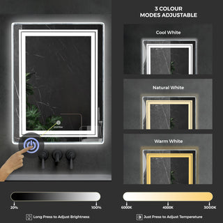 Plantex LED Mirror for Bathroom with 3 Tone/Designer Mirror for Living Room/Bedroom/Dressing Room - Rectangle Shape (18 X 24 Inch)