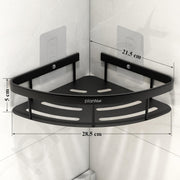 Plantex Corner Shelf for Bathroom Wall/No Drill Bathroom Organiser/Aluminium Corner Shelf for Kitchen/Self Adhesive Shelf (9x9 inches, Matt Black) - Pack of 2