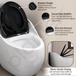 Plantex Platinum One Piece Commode for Toilet/Rim Siphonic Western Toilet/S Trap WC for Bathroom Commode with Soft Close Seat Cover- (White and Black)