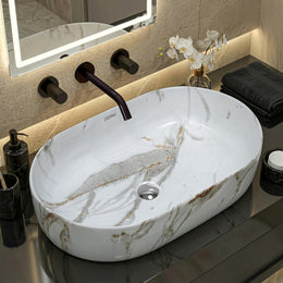 Plantex Oval Ceramic Wash Basin/Tabletop Basin for Bathroom/Washbasin Sink for Home/Office (Glossy White - 21 x 14 x 6 Inch)