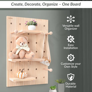 Plantex Multipurpose Pine Wood Pegboard for Home/Wood Display Shelf/Wall Organizer for Bedroom/Kitchen/Bathroom - (24x16 inches)