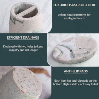 Plantex Resin Bathroom Accessories Set/Soap Holder for Bathroom/Toothbrush Holder/Tumbler Holder/LiquidsSoap Dispenser - 4 Piece(Marble Green & Beige)