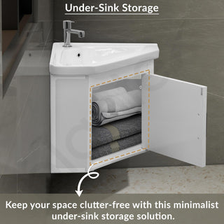 Plantex Unbrekable Wall Mount Vanity Cabinet with Washbasin and Mirror/Corner Basin with Cabinet for Bathroom - (406, White)