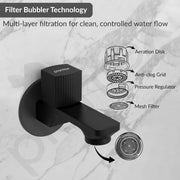 Plantex Single Knob Water Tap for Bathroom with Water-Saving Aerator/Wall Mount Bib Cock with Wall Flange and Teflon Tape/Brass Spindle Bib Tap for Home (Black)