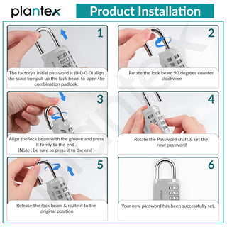 Plantex 4 Digit Combination Number Metal Lock/Zinc Alloy Locks for Luggage/Locks for Travel Bags for Luggage/Locks for Cabin Luggage/Travel Essentials - Pack of 2 (Silver)